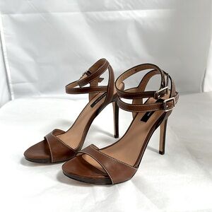 Ann Taylor double strap sandals w/ wooden stacked heel. New Well made & unique!